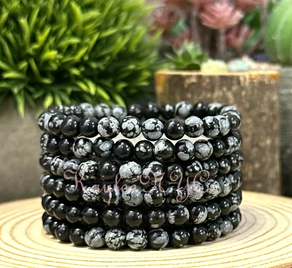 Natural Snowflake Obsidian 6mm 7.5” Crystal Bracelet