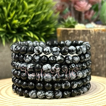 Natural Snowflake Obsidian 6mm 7.5” Crystal Bracelet